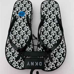 DKNY Women Shoe Flip Flop Platform Sandals, Size 10, black/white, NWT
